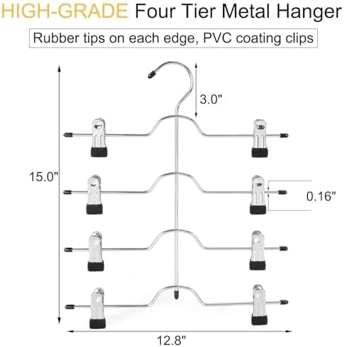 TOPIA HANGER 4 Tier Metal Skirt Hangers with Clips 80% Space Saving 2 Pack