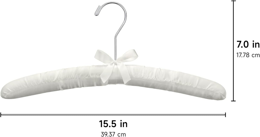 Whitmor Satin Padded Hangers for Women Clothing, Bow Design, 8-Pack, Bone