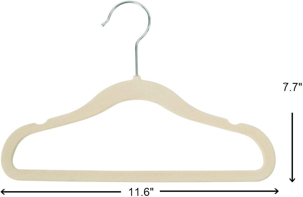 Finnhomy Non-Slip Clothes Hanger for Baby and Kids 30-Pack Velvet Hangers with 10 Finger Clips,Beige
