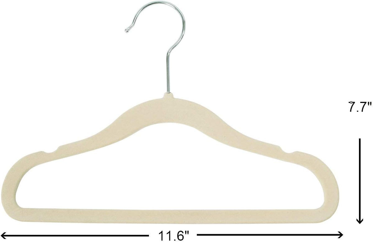 Finnhomy Non-Slip Clothes Hanger for Baby and Kids 30-Pack Velvet Hangers with 10 Finger Clips,Beige