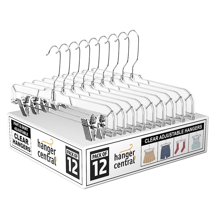 14 Inch Clear Pants Hangers, 12 Pack