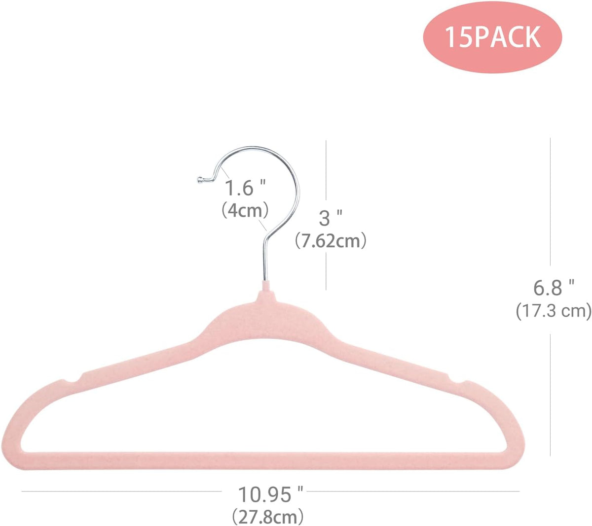 ManGotree 11" Baby Velvet Hangers Non-Slip Kids Hangers 15 Pack Light Pink