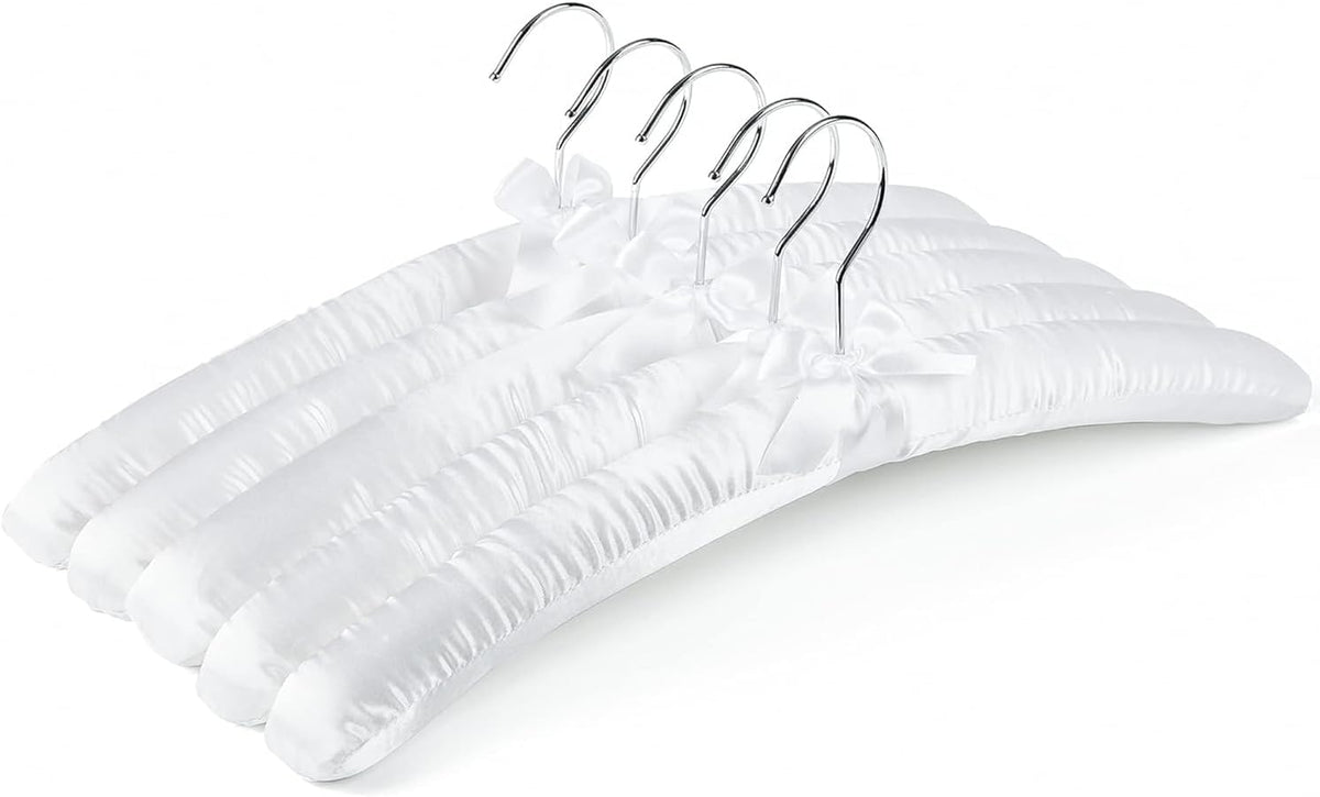 Amber Home 5 Pack Large White Satin Padded Hangers for Women Clothing 17"