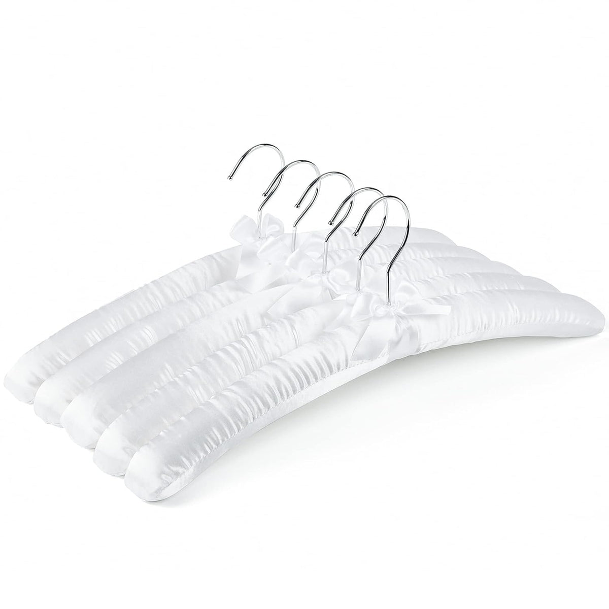 Amber Home 5 Pack Large White Satin Padded Hangers for Women Clothing 17"