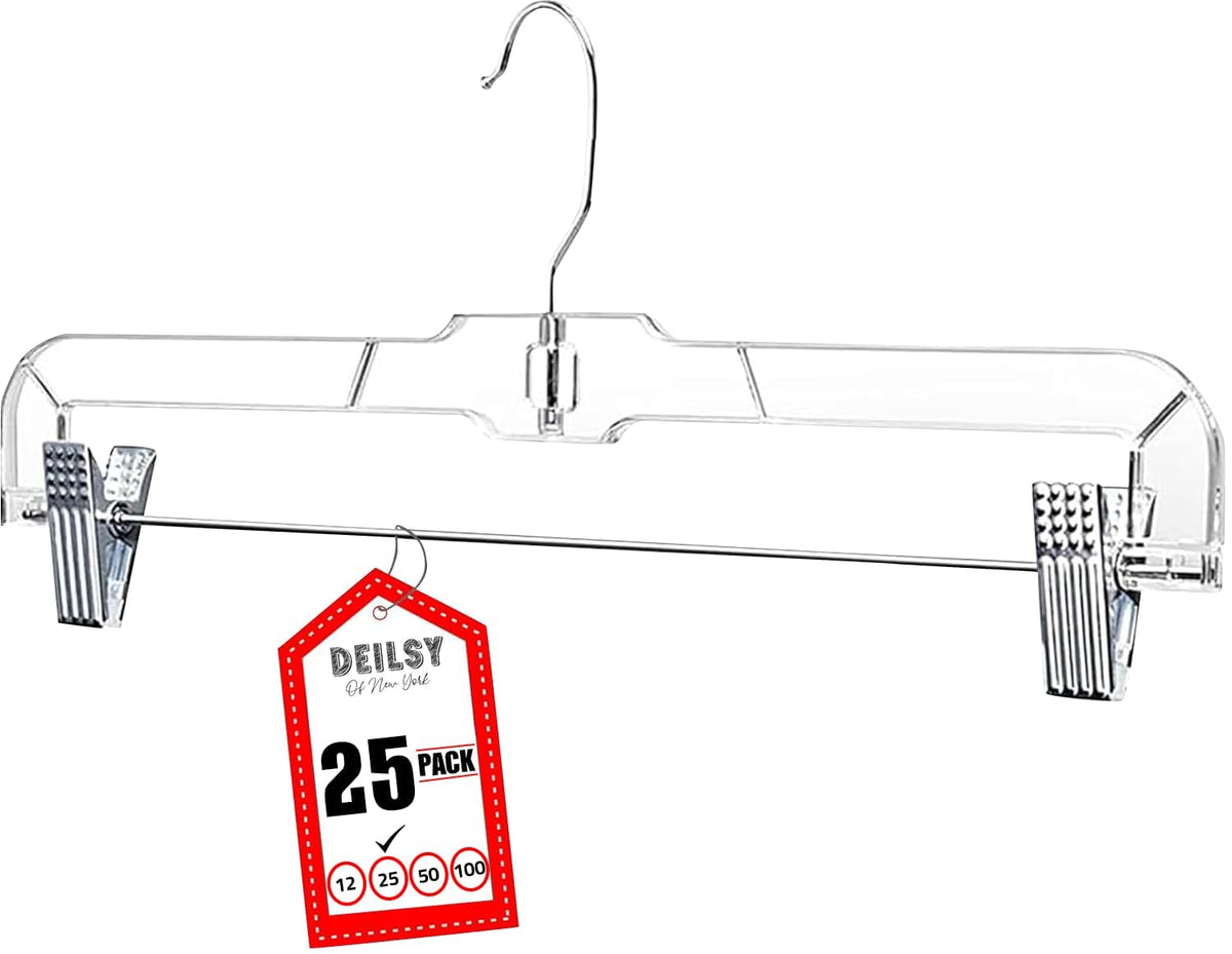 DEILSY™ Pants Hangers with Clips 12 Pack Skirt Hangers Clear Plastic