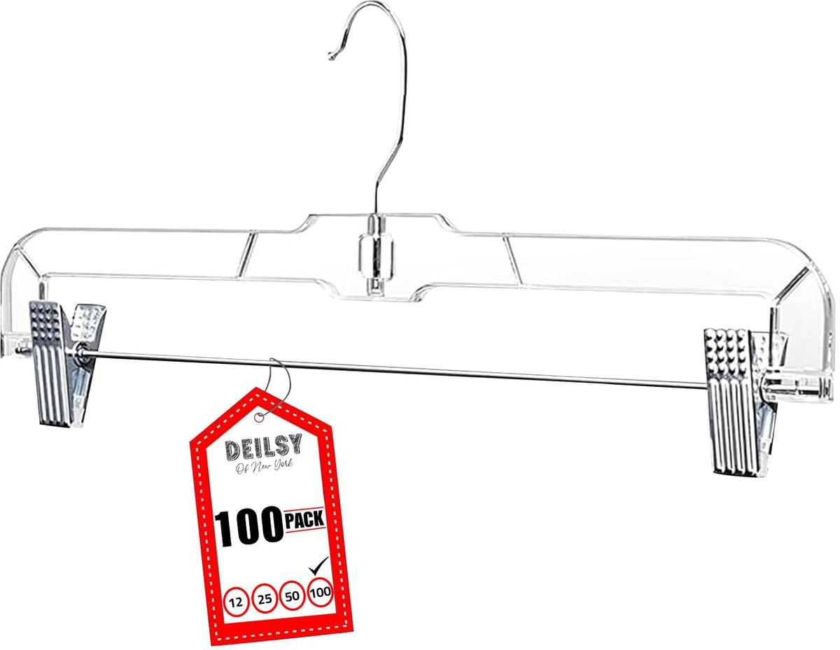 DEILSY™ Pants Hangers with Clips 12 Pack Skirt Hangers Clear Plastic