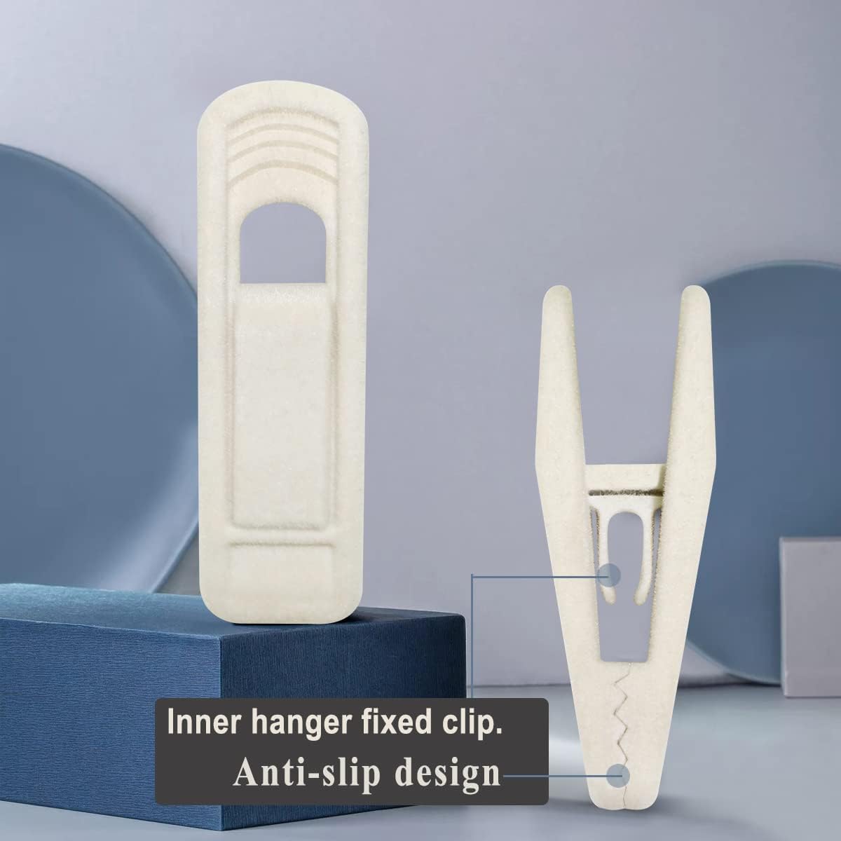 TOFIIGREM Velvet Hanger Clips for Velvet Hangers - 20 PCS Beige Non-Slip Velvet Clip for Skirt Hanger, Strong Flocking Clips Fit for Ivory Velvet Hangers
