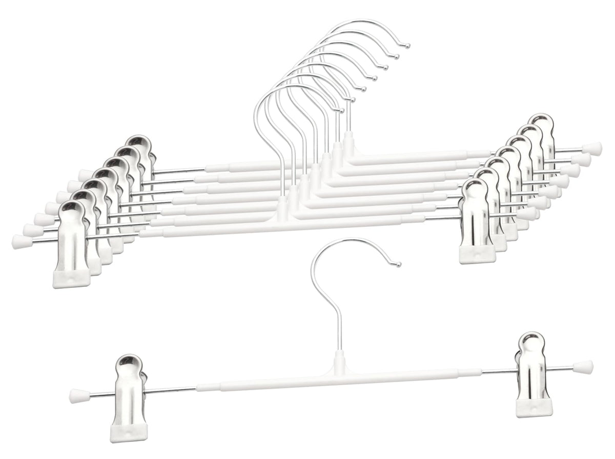 Pants Hangers with Clips - 8 Pack Heavy Duty, Non-Slip Adjustable Space Saving Skirt Hangers for Pants, Jeans, Shorts | Black | 12 Inch