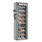VILICK Shoe Rack with Cover Narrow Shoe Organizer with 4 Side Pockets 10 Tier Tall Shoe Storage Holds 18-22 Pairs Shoes and Boots Shoe Rack for Closet Entryway Garage