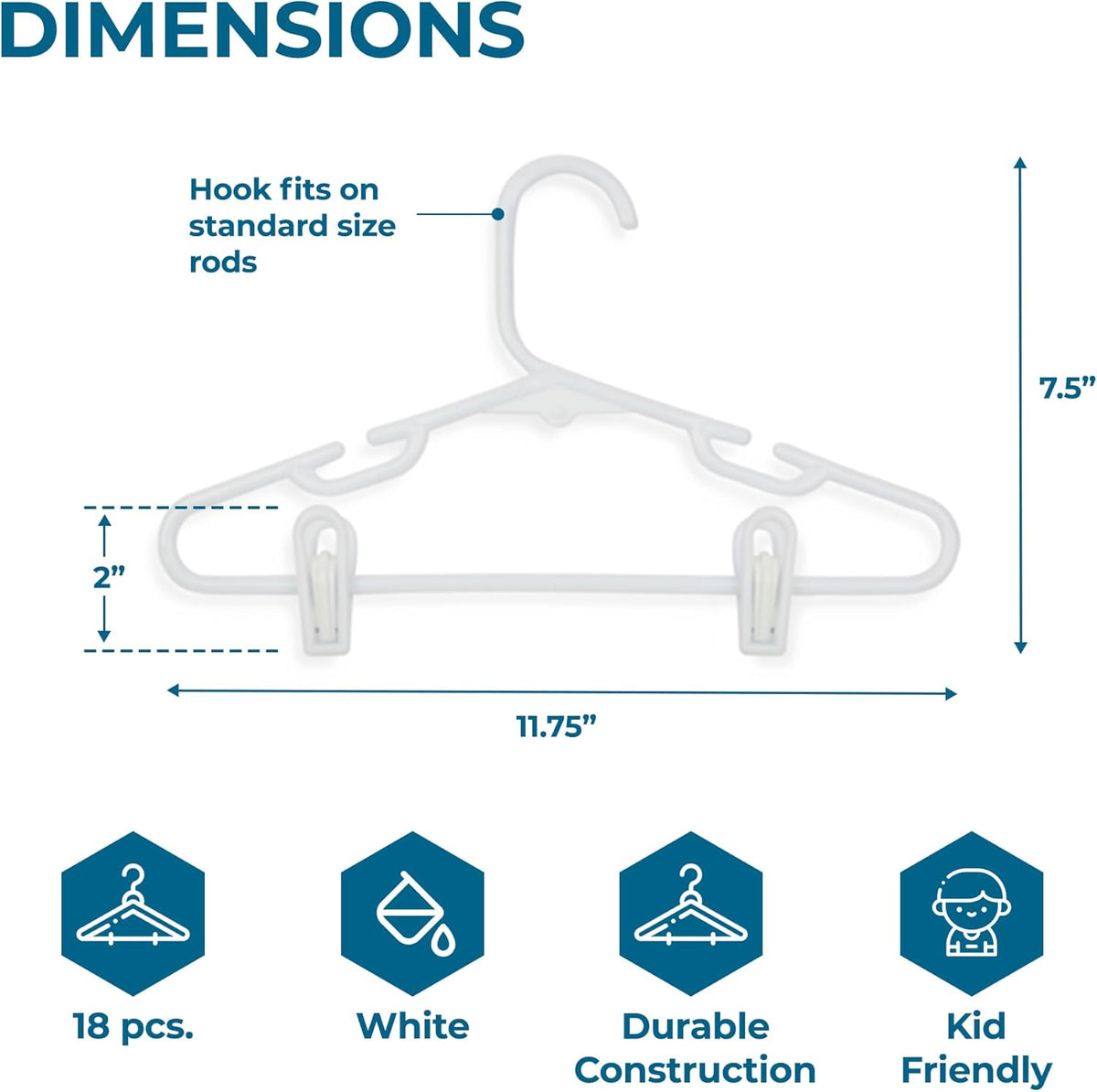 Honey-Can-Do Kids Clothes Hanger, Baby Clothes Hangers with Clips, Removable Clips are Designed to Keep Bottoms and Tops Perfectly Paired, Making it Easier to Organize and Store Outfits, 18 Pack