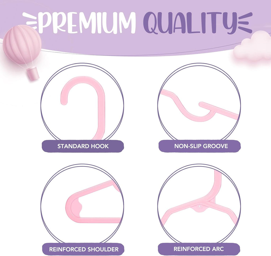 HOUSE DAY Plastic Baby Hangers for Closet 20 Pack, Durable Plastic Kids Hangers for Baby Clothes, Thin & Compact Childrens Hangers, Space Saving Pink Baby Hanger, Small Hanger for Kids Clothes