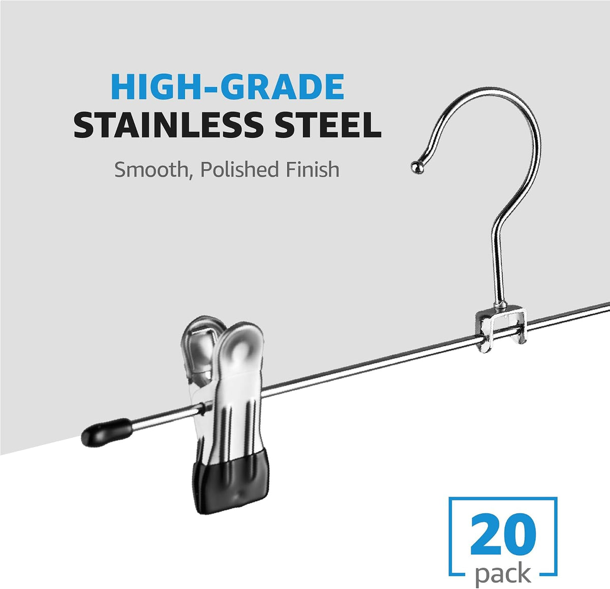 ZOBER Metal Pants Hangers with Clips, Skirt Clothes Hangers, 20 Pack
