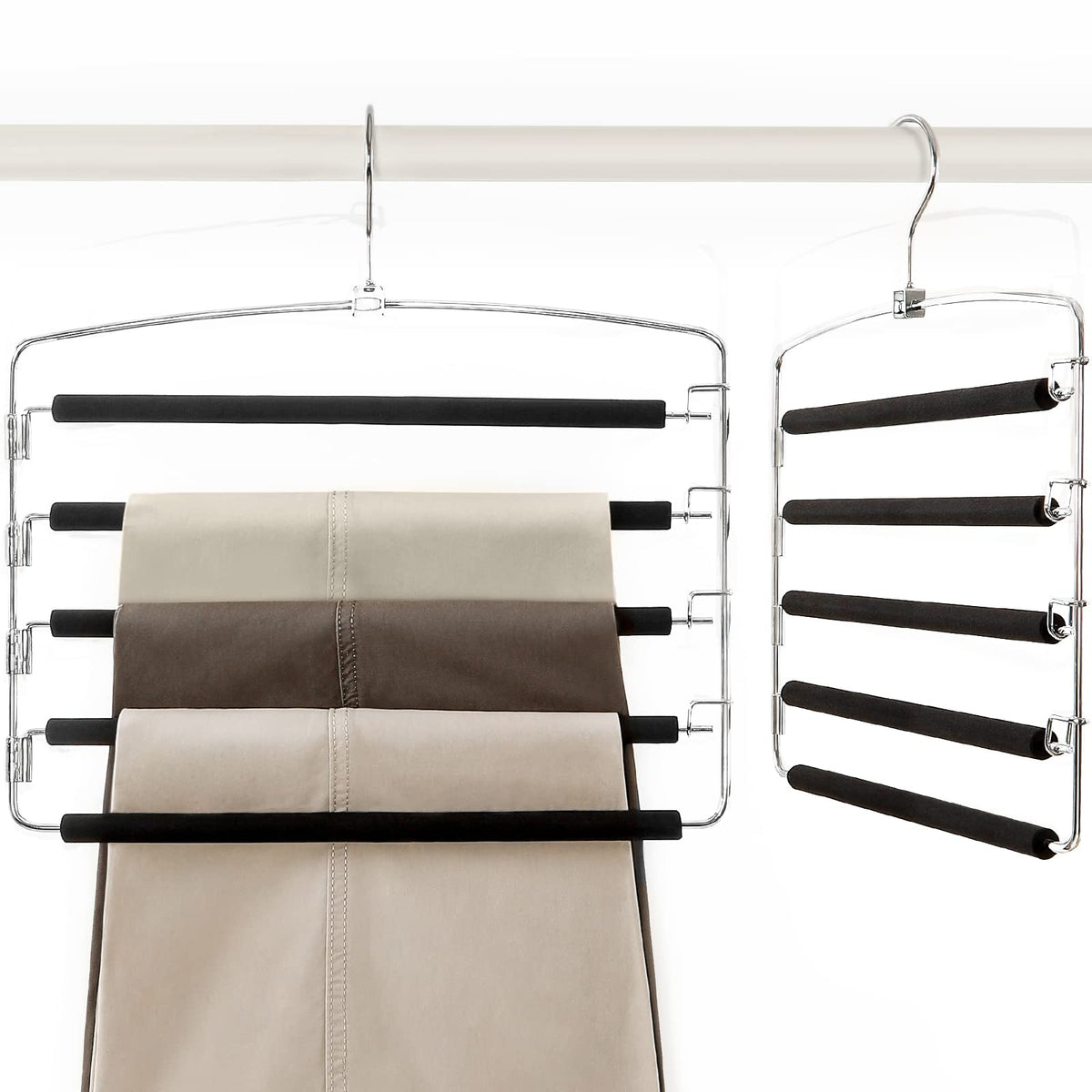 TOPIA HANGER Pant Hangers Space Saving 3 Pack with Non Slip 5 Tiers Hangers