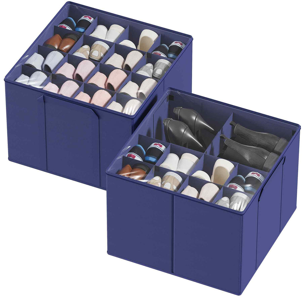 SpaceAid Shoe Organizer for Closet, 2 Pack Foldable Shoe Storage Containers Baskets Boxes Bins w/Adjustable Dividers, Fits 16-32 Pairs, Black