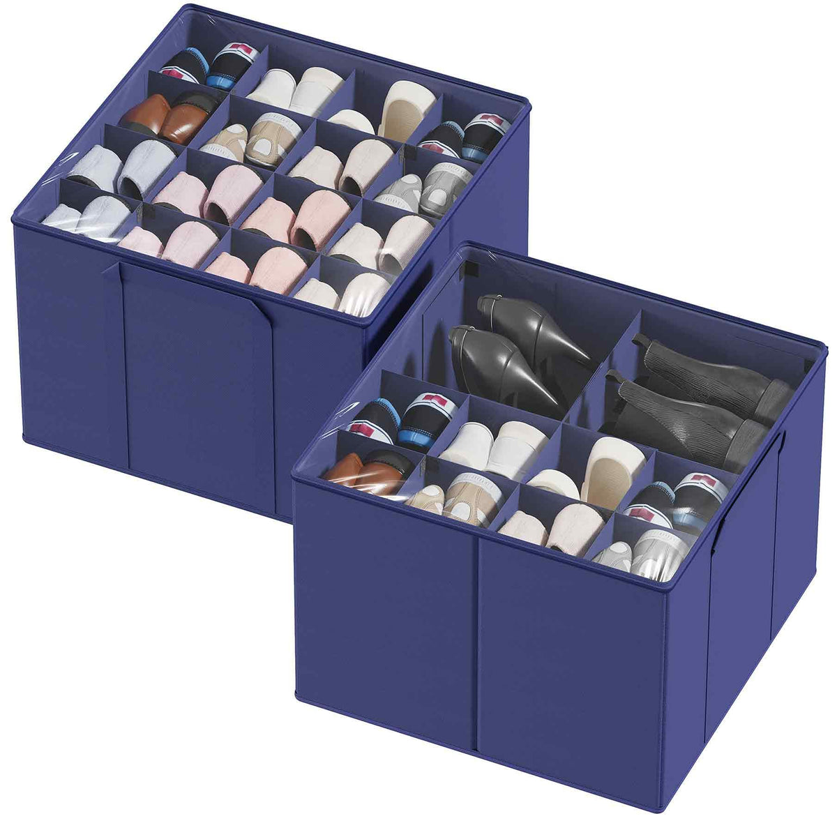 SpaceAid Shoe Organizer for Closet, 2 Pack Foldable Shoe Storage Containers Baskets Boxes Bins w/Adjustable Dividers, Fits 16-32 Pairs, Black