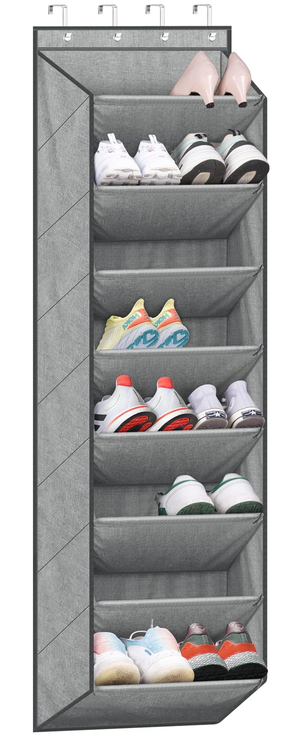 SLEEPING LAMB Over The Door Shoe Organizer for Closet with Large Deep Pockets, Narrow Shoe Rack for Door Hanging Boots Storage, Black
