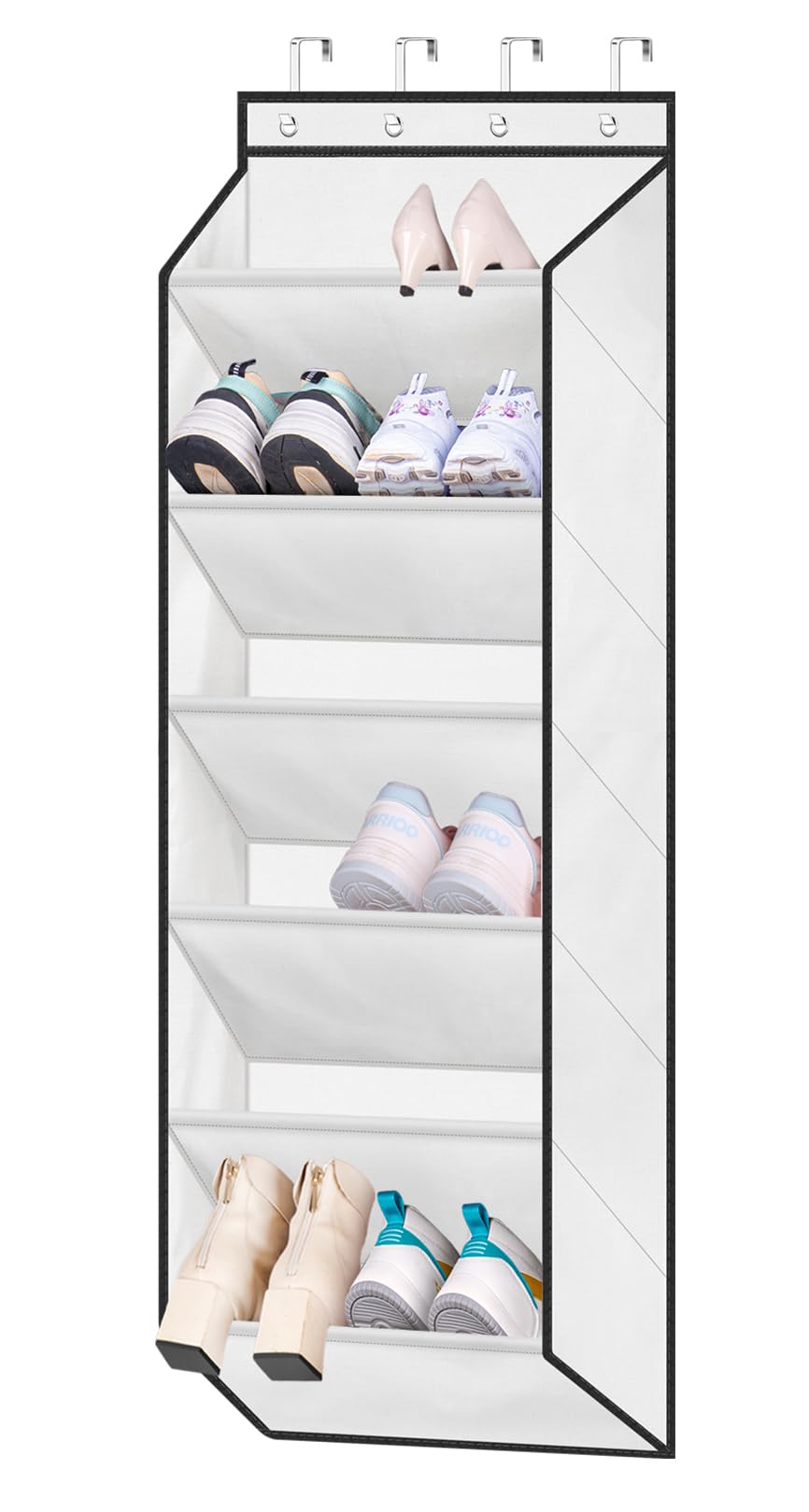 SLEEPING LAMB Over The Door Shoe Organizer for Closet with Large Deep Pockets, Narrow Shoe Rack for Door Hanging Boots Storage, Black