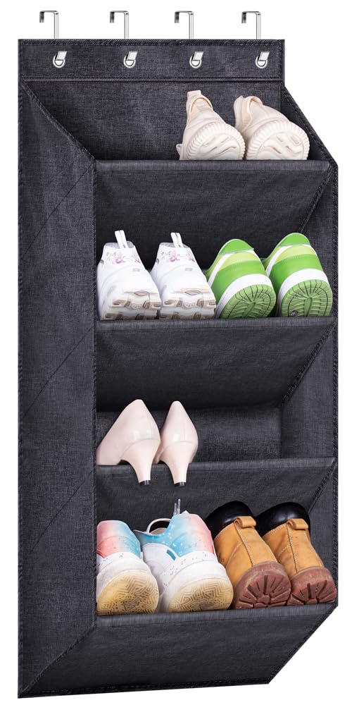 SLEEPING LAMB Over The Door Shoe Organizer for Closet with Large Deep Pockets, Narrow Shoe Rack for Door Hanging Boots Storage, Black