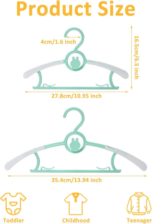 50 Pack Baby Hangers 11"-14" Adjustable Kids Hangers Multicolor