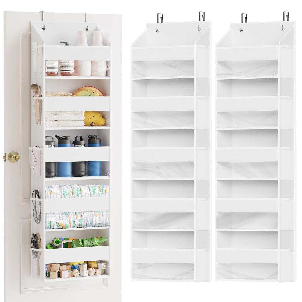 SpaceAid 1 Pack Over The Door Organizer with 5 Large Pockets and 10 Mesh Side Pockets, 5 Layers Door Organizer Hanging with Clear Window for Bedroom, Bathroom, Pantry and Nursery, Gray