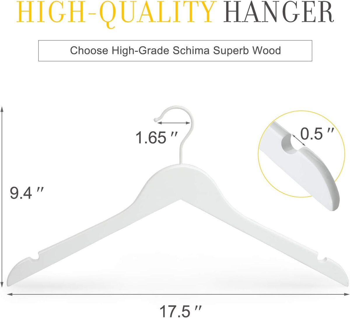 TOPIA HANGER Bride Hanger for Wedding Dress, Premium White Wooden Hangers, 360° Swivel White Hook, Smooth Finish, Extra Smoothly Cut Notches, 10 Pack-CT06W