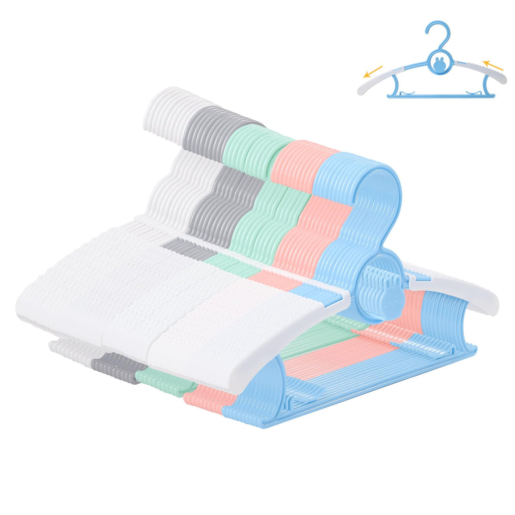 50 Pack Baby Hangers 11"-14" Adjustable Kids Hangers Multicolor