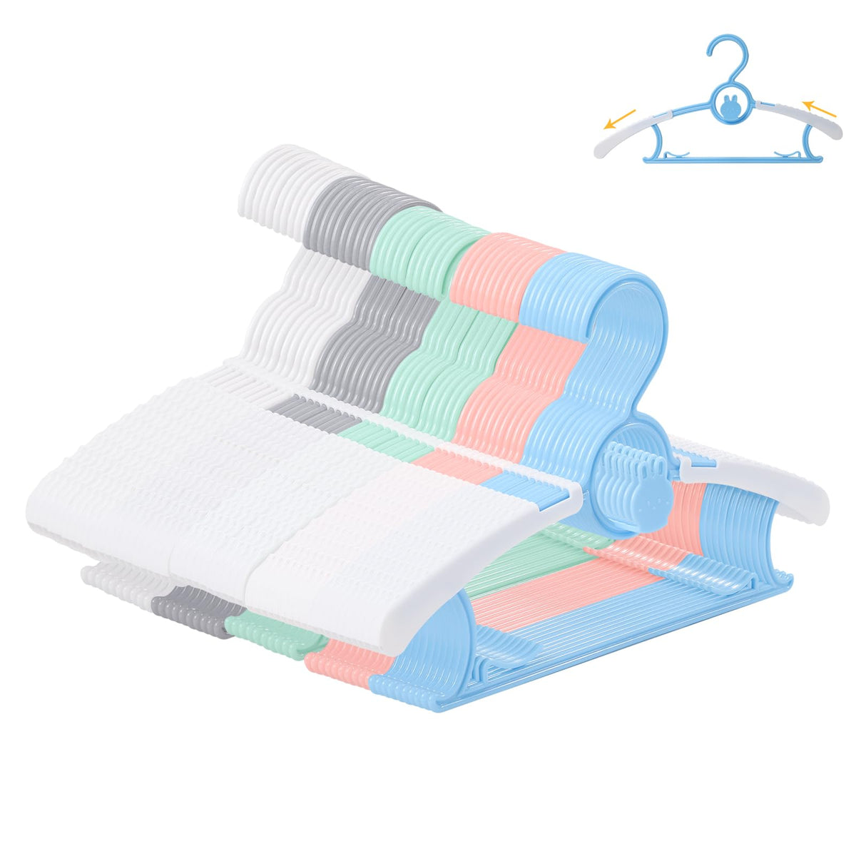 50 Pack Baby Hangers 11"-14" Adjustable Kids Hangers Multicolor