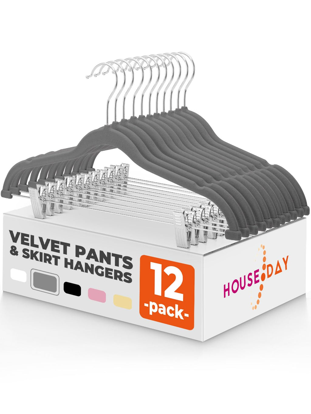 HOUSE DAY Skirt Hangers 24 Pack, Velvet Pants Hangers with Adjustable Clips