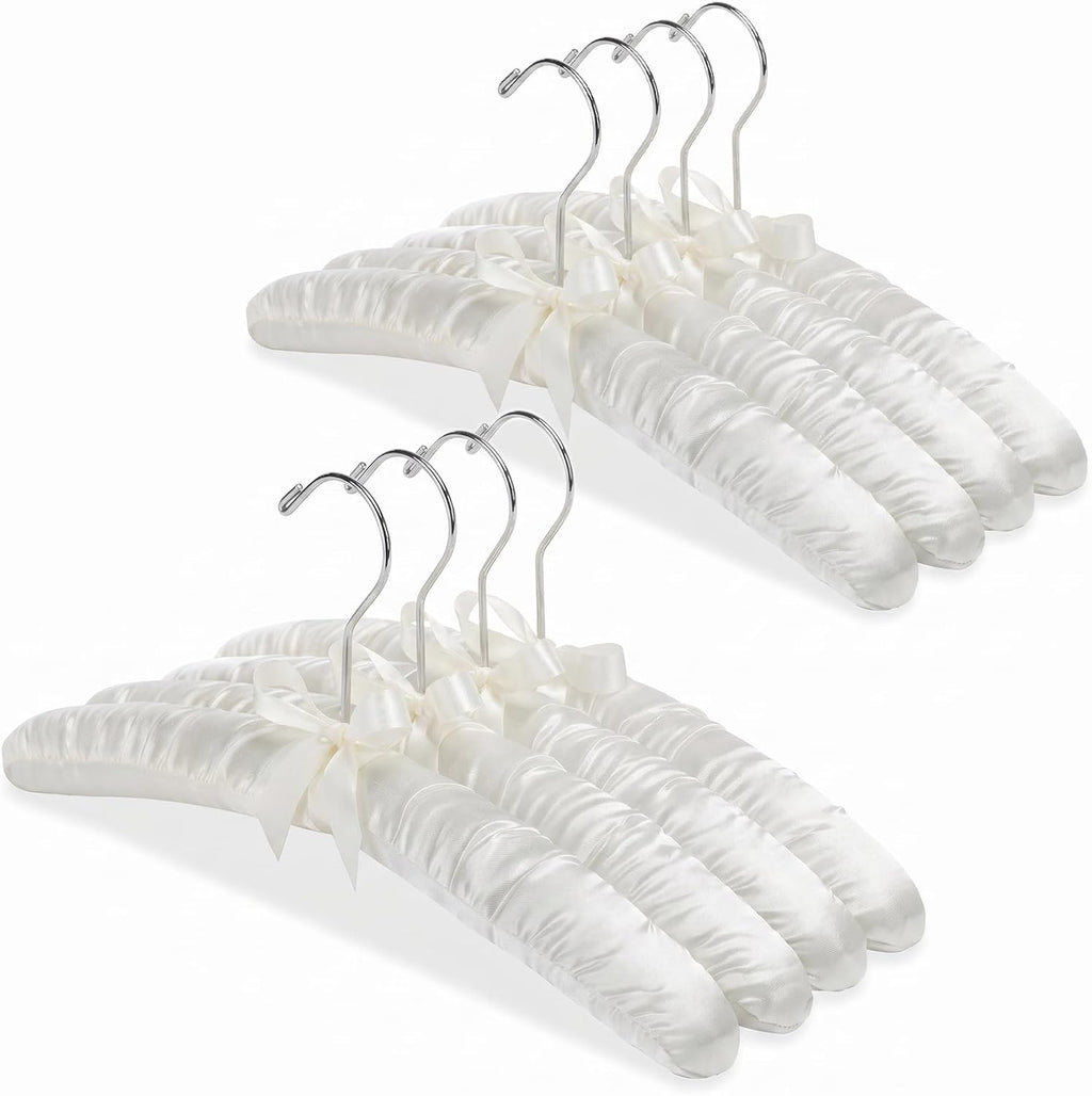 Whitmor Satin Padded Hangers for Women Clothing, Bow Design, 8-Pack, Bone
