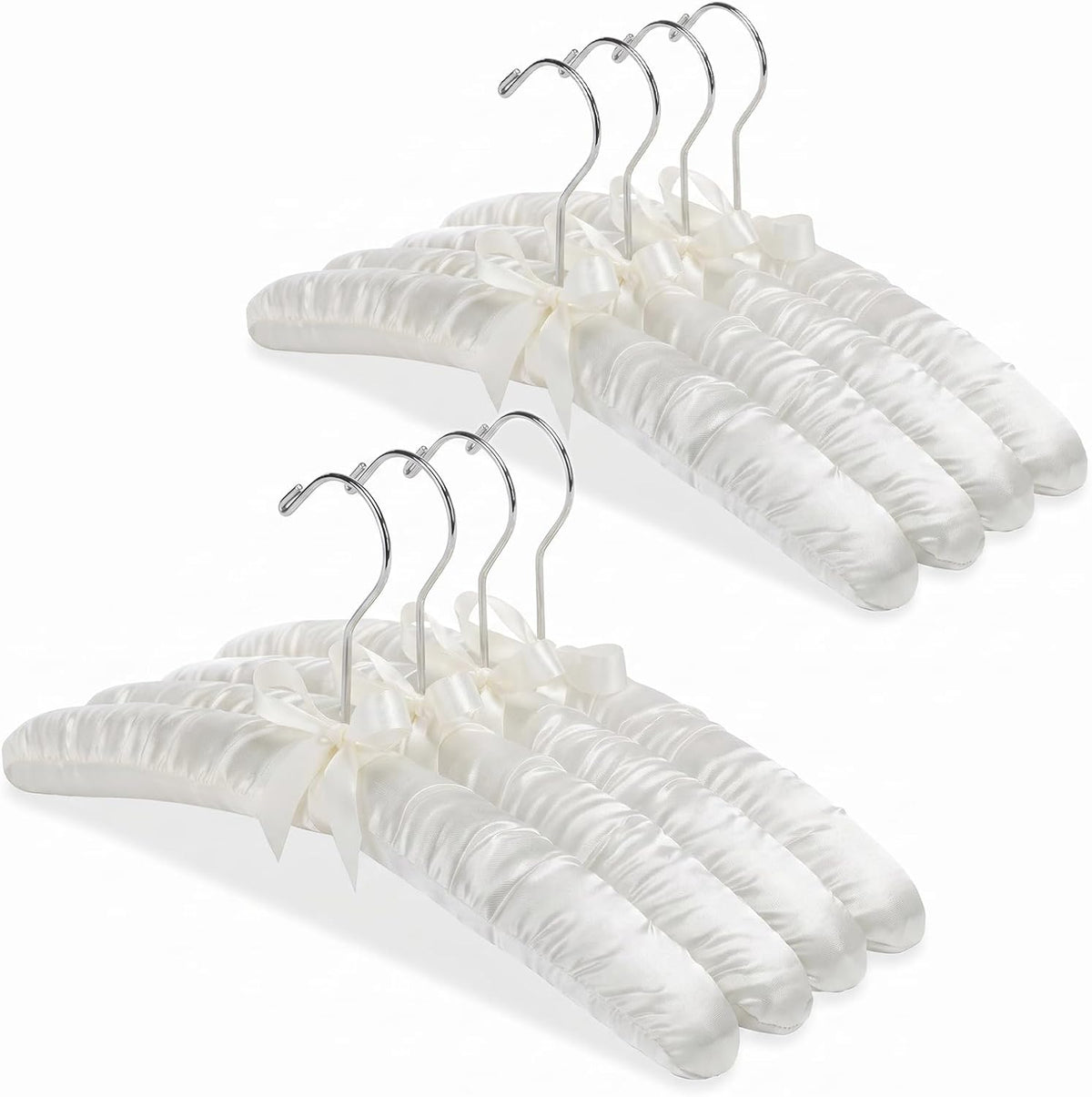 Whitmor Satin Padded Hangers for Women Clothing, Bow Design, 8-Pack, Bone