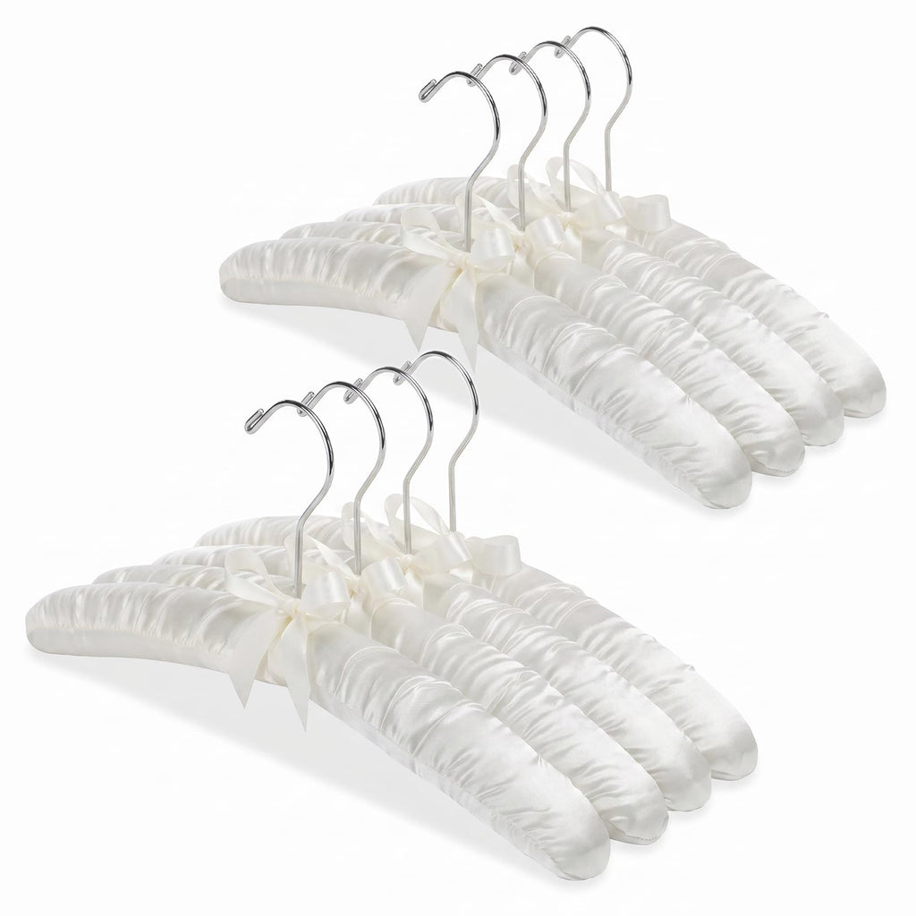 Whitmor Satin Padded Hangers for Women Clothing, Bow Design, 8-Pack, Bone