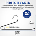 DAMITA Open Ended Pants Hangers - Non Slip Heavy Duty Metal Hangers 10 Pack - Space Saving Jeans Trousers Blanket Organizer for Closet - 7 lbs Load Capacity Rubber Coating Black