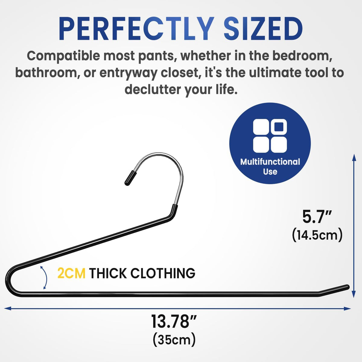 DAMITA Open Ended Pants Hangers - Non Slip Heavy Duty Metal Hangers 10 Pack - Space Saving Jeans Trousers Blanket Organizer for Closet - 7 lbs Load Capacity Rubber Coating Black