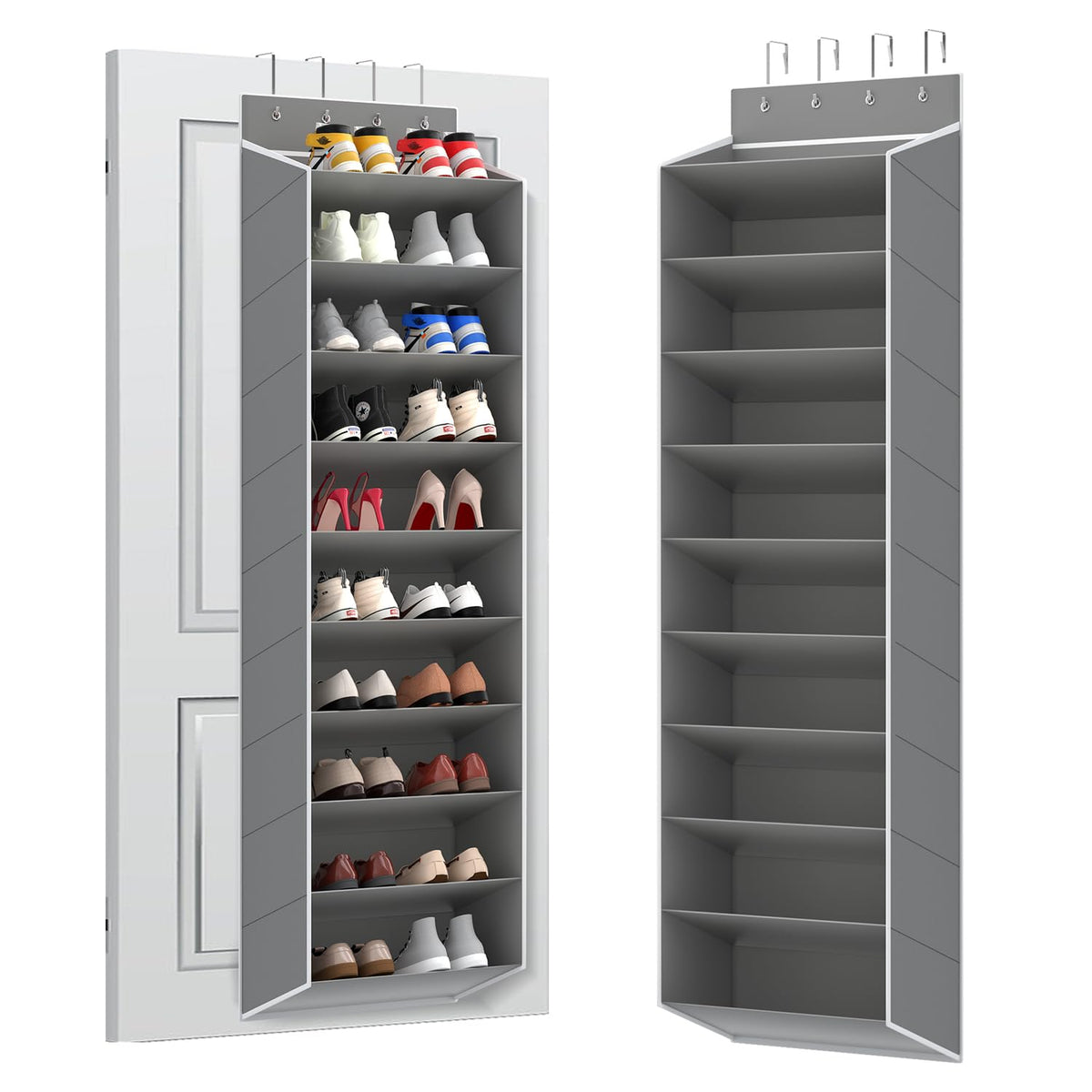 REGELETO 10 Tiers Large Size Over the Door Shoe Organizer Storage, Hanging Shoe Rack for Door with Deep Pockets, Fit 20 Pairs Shoe Organizer Holder for Sneakers and Boots (Black)