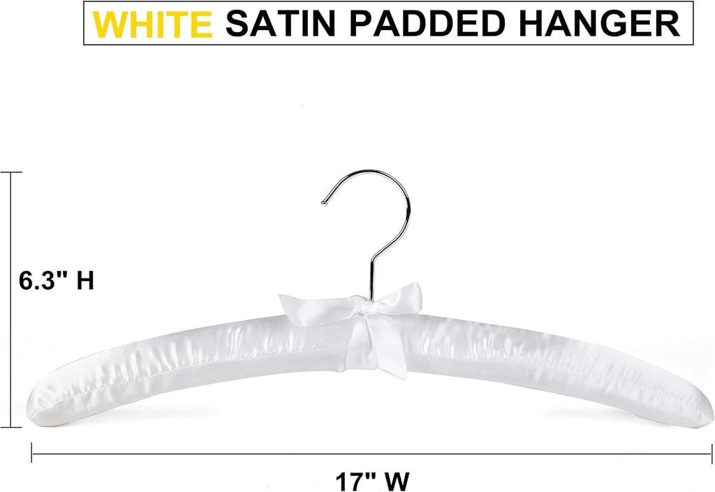 Amber Home 5 Pack Large White Satin Padded Hangers for Women Clothing 17"