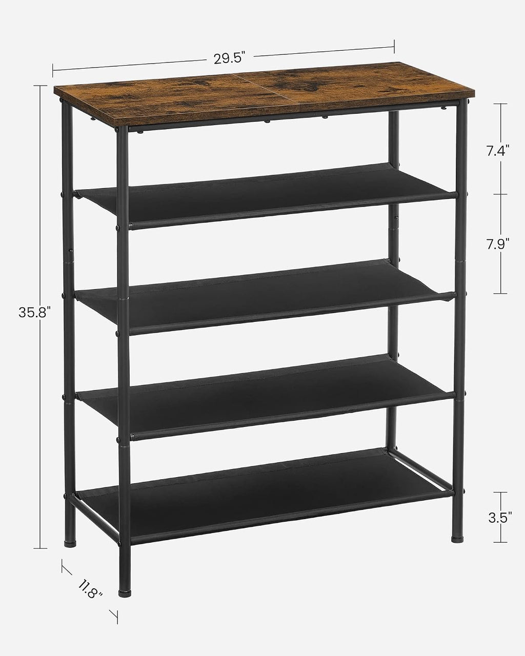 VASAGLE 5-Tier Shoe Rack, 12-16 Pairs, Steel Frame