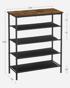 VASAGLE 5-Tier Shoe Rack, 12-16 Pairs, Steel Frame