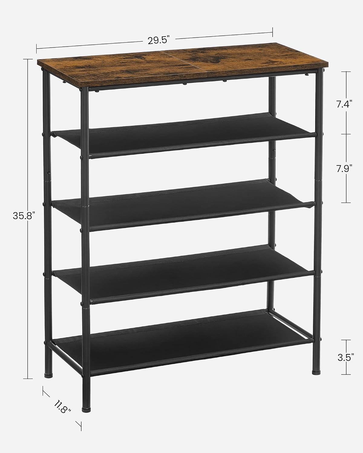 VASAGLE 5-Tier Shoe Rack, 12-16 Pairs, Steel Frame