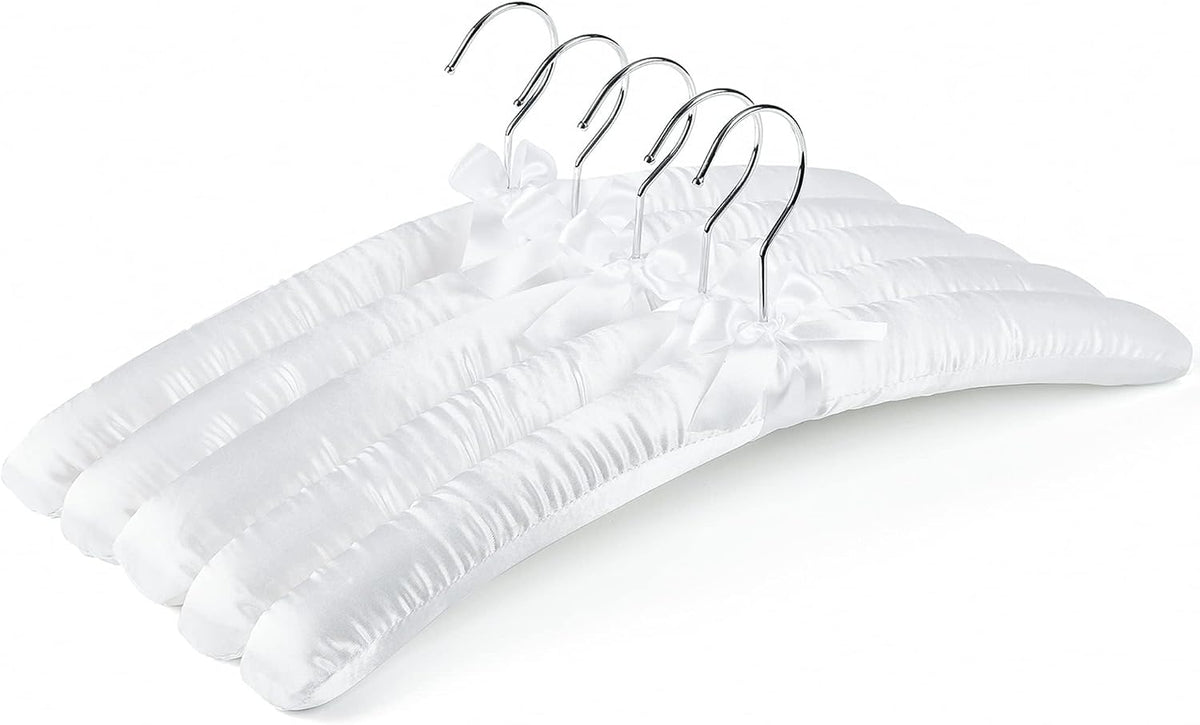 Amber Home 5 Pack Large White Satin Padded Hangers for Women Clothing 17"