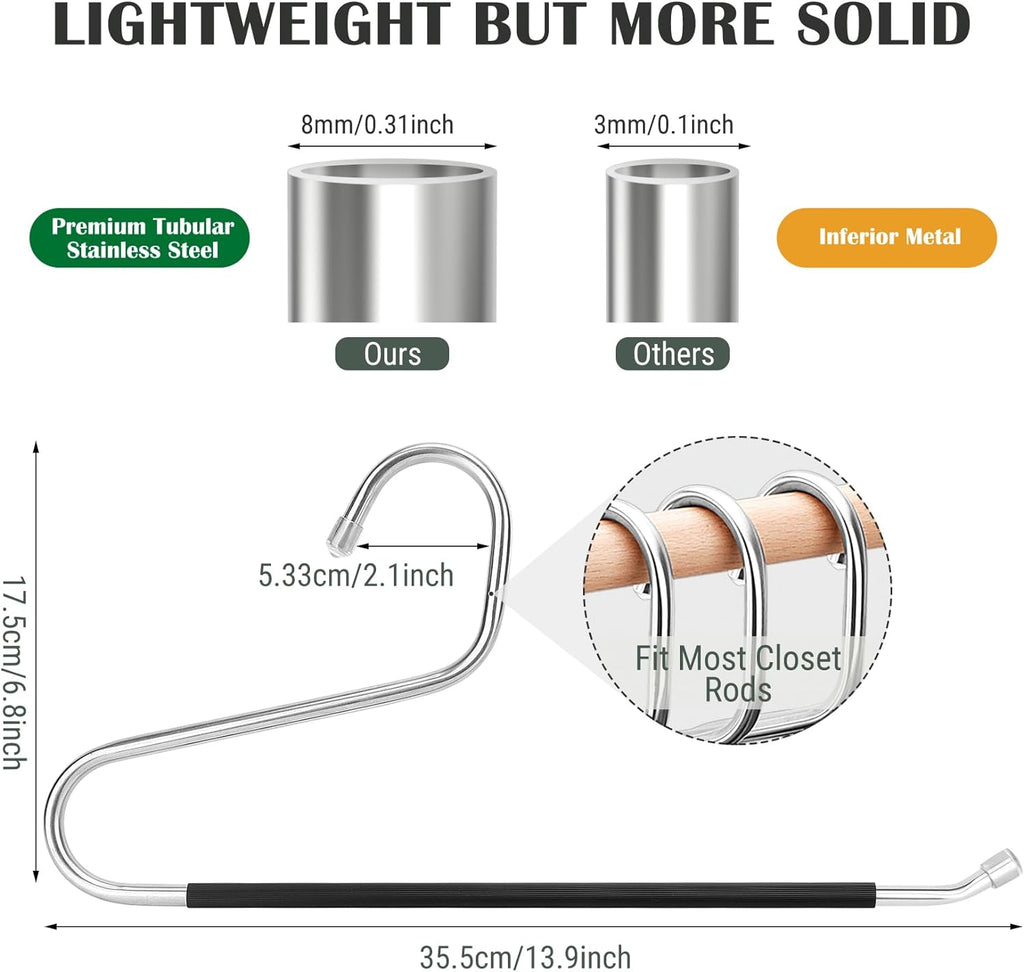 DOIOWN Open Ended Pants Jean Hangers - Stainless Steel Jeans Hangers 10 Pack 8 mm Thick, Versatile Non-Slip Hangers for Heavy Pants, Jeans, Trousers, Scarf, Space Saving Clothes Hangers for Women Men