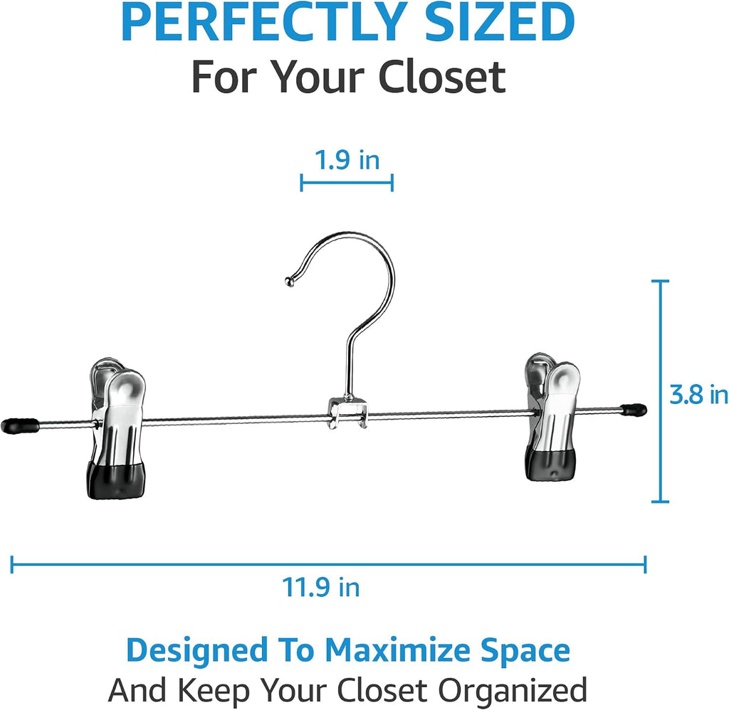 ZOBER Metal Pants Hangers with Clips, Skirt Clothes Hangers, 20 Pack