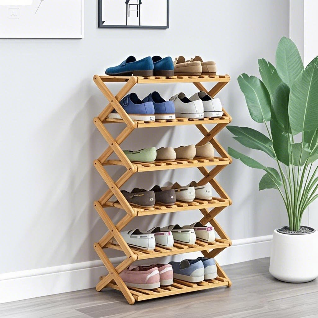 3 Tier Bamboo Shoe Rack,Portable Folding Shoe Storage Rack,Without Installation Small Shoe Rack Perfect for Corridors, Bedrooms and Small Spaces (3 Tier)