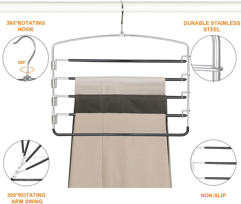 TOPIA HANGER Pant Hangers Space Saving 3 Pack with Non Slip 5 Tiers Hangers