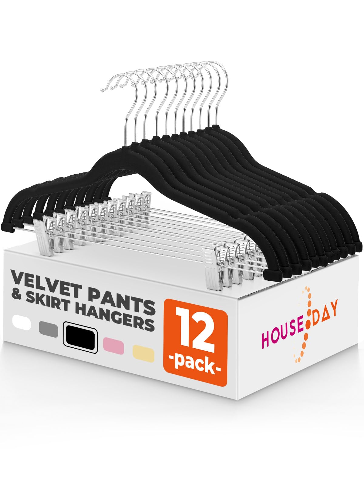 HOUSE DAY Skirt Hangers 24 Pack, Velvet Pants Hangers with Adjustable Clips