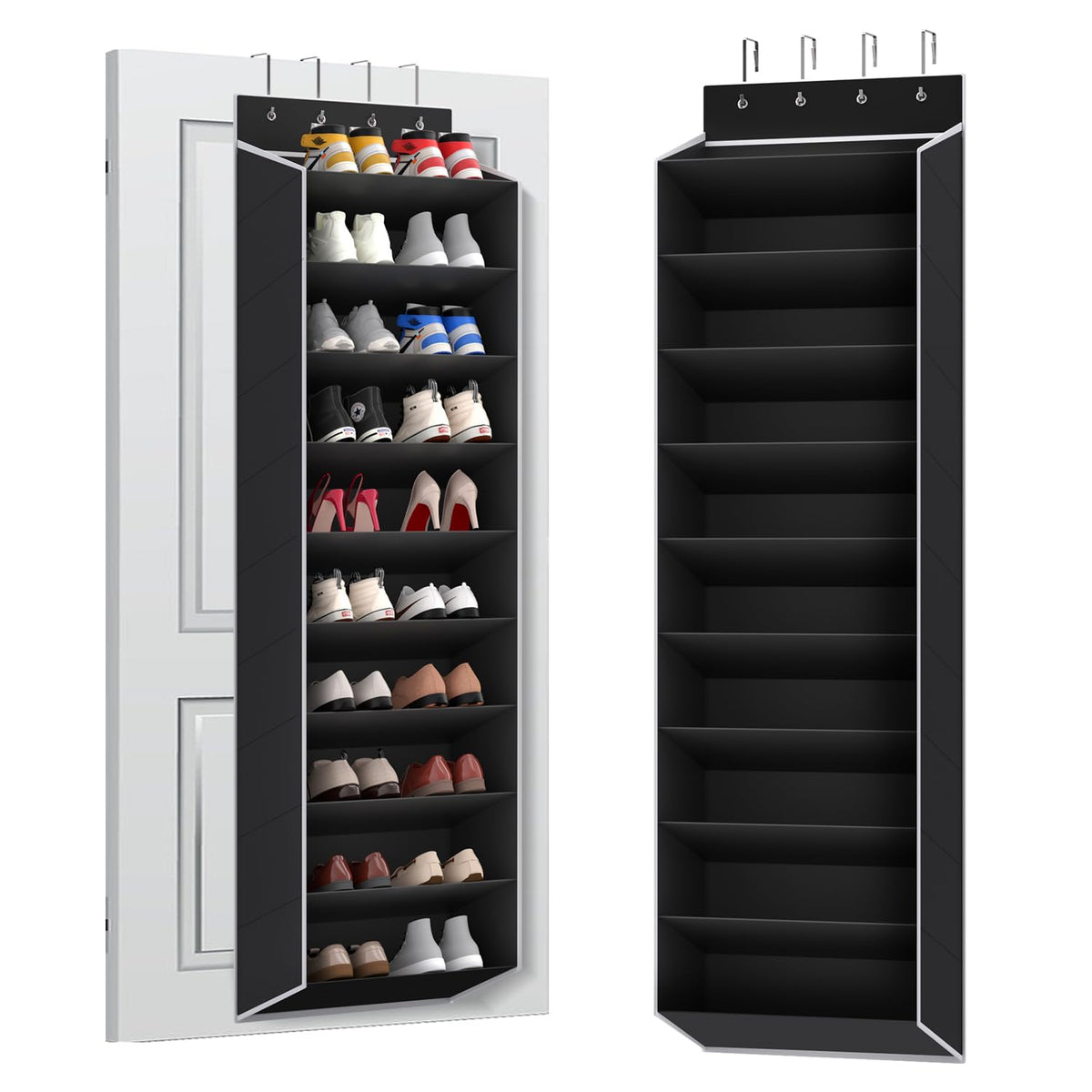 REGELETO 10 Tiers Large Size Over the Door Shoe Organizer Storage, Hanging Shoe Rack for Door with Deep Pockets, Fit 20 Pairs Shoe Organizer Holder for Sneakers and Boots (Black)