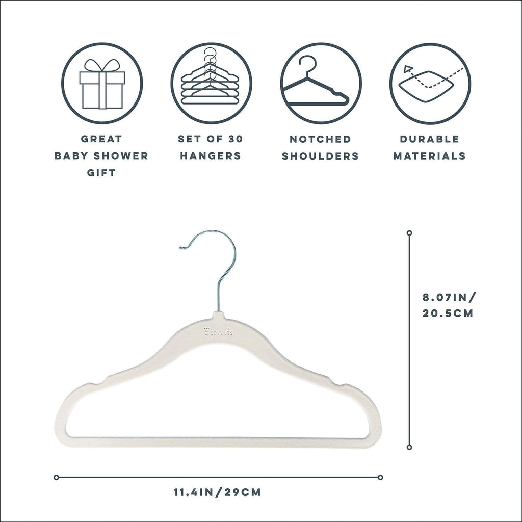 3 Sprouts Velvet Baby Hangers, Non Slip Slim, Cream, 30 Pack