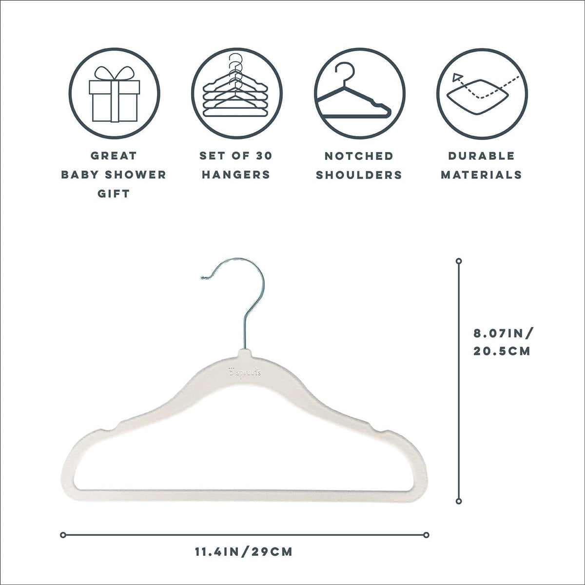 3 Sprouts Velvet Baby Hangers, Non Slip Slim, Cream, 30 Pack