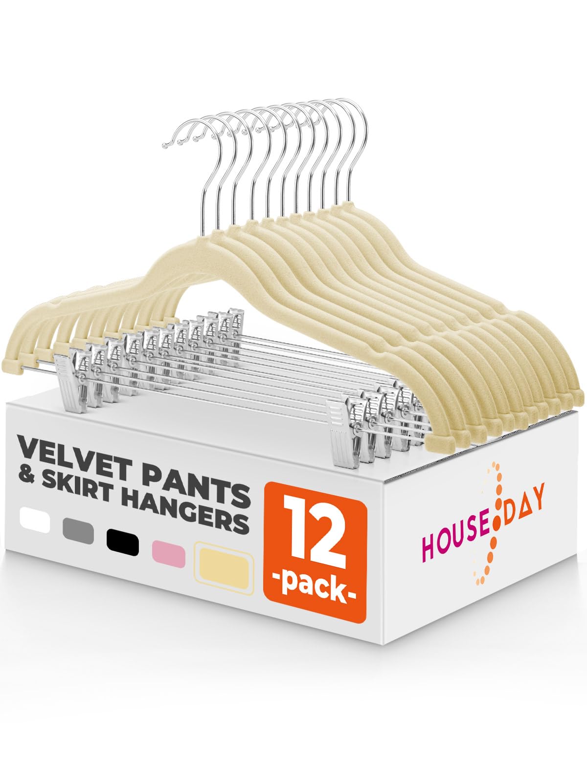 HOUSE DAY Skirt Hangers 24 Pack, Velvet Pants Hangers with Adjustable Clips
