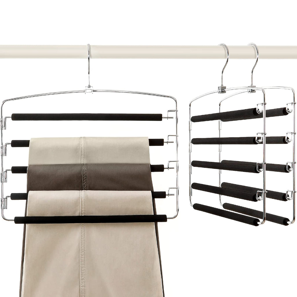 TOPIA HANGER Pant Hangers Space Saving 3 Pack with Non Slip 5 Tiers Hangers