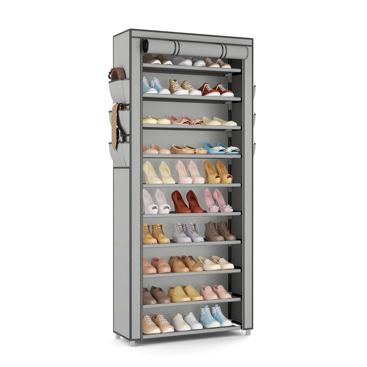 VTRIN Vertical Narrow Shoe Rack Organizer 10 Tier Tall Shoe Shelf Holds 20-22 Pairs with Non-Woven Dustproof Cover for Closet, Entryway Black